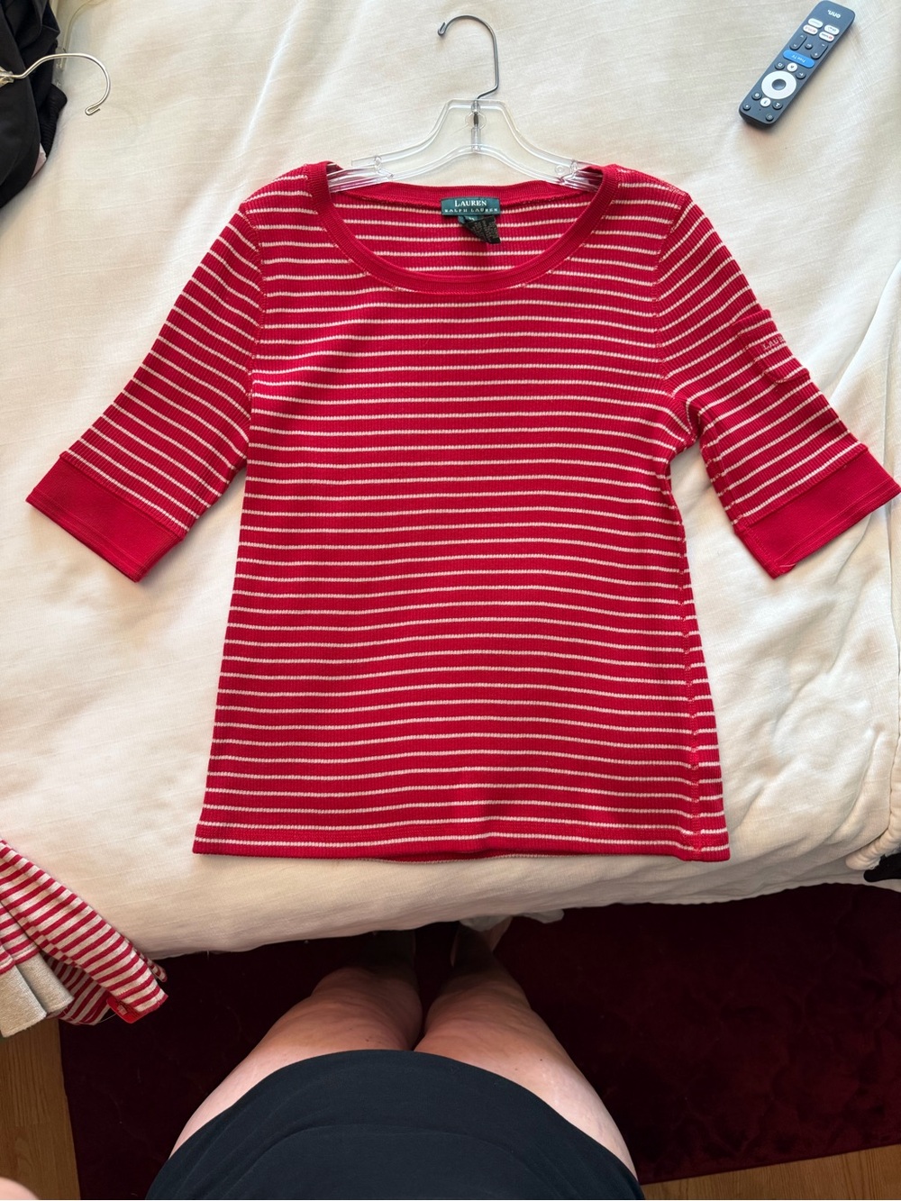 Ralph Lauren Red and White Striped Short Sleeve Knit Top